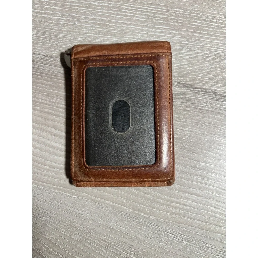 Amelleon Mens Brown Leather RFID Blocking Bifold Money Clip Wallet ID Window